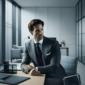 Depression in the workplace shown through a calm, reflective professional in an office environment