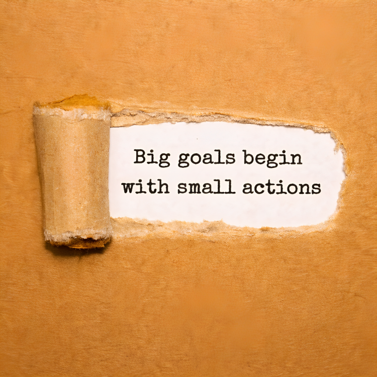 Big goals begin with small actions message symbolizing overcoming procrastination through small steps